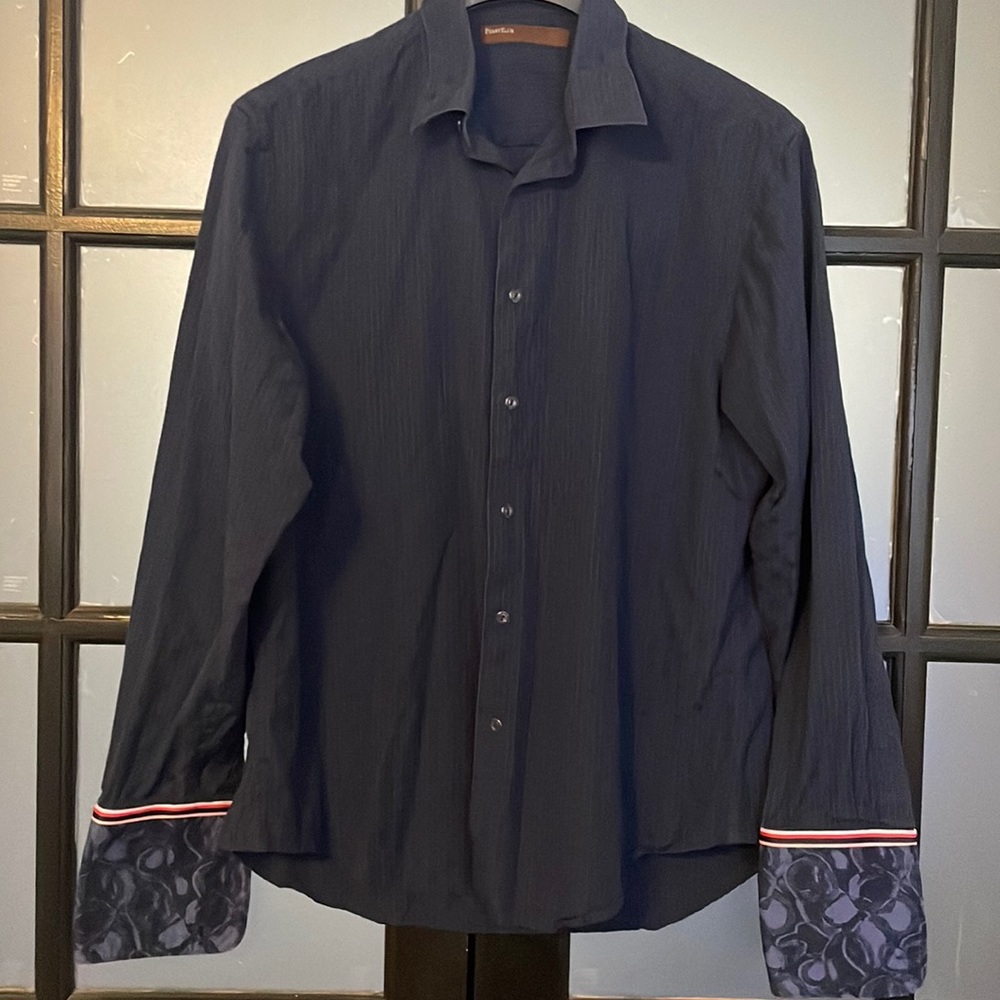 Perry Ellis pinstripe floral long sleeve button down dress casual shirt XL